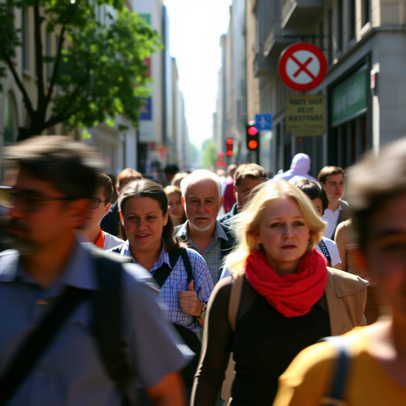A candid street scene with people in motion, representing street photography.