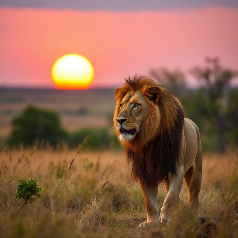 A striking image of a lion in the savanna, representing wildlife photography.