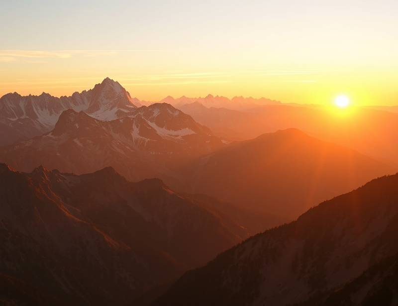 A stunning panoramic view of a mountain range at sunset, representing landscape photography.