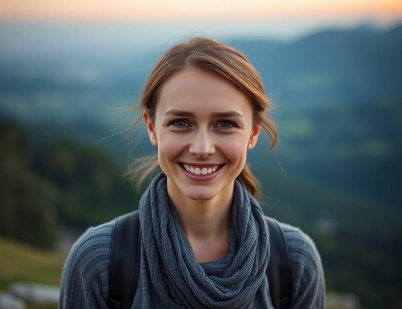 Portrait of Anya Petrova, award-winning landscape photographer, smiling warmly.